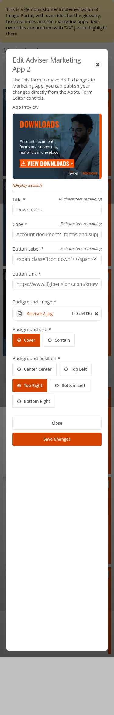 Customer-IFGL > 03 Marketing Dashboard > Edit Marketing Apps